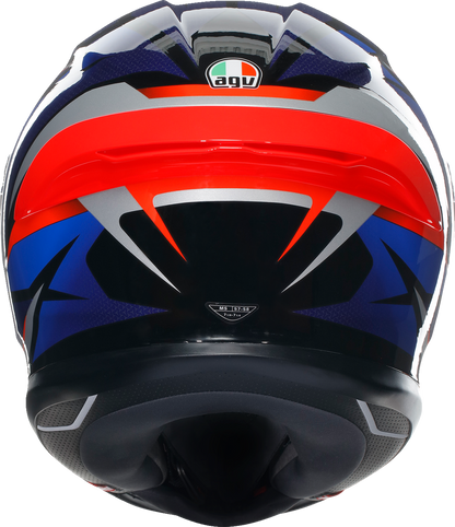 AGV K6 S motorcycle helmet in black, blue, and red with slashcut design, small size, shown from front view.