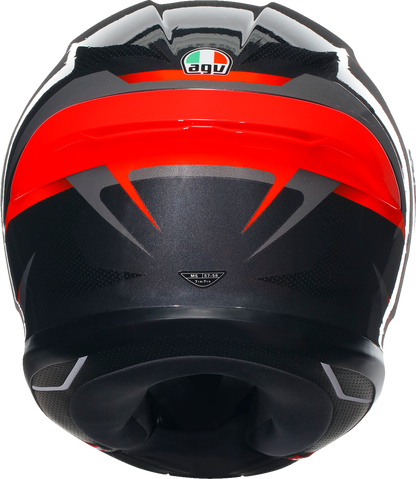 AGV K6 S motorcycle helmet in black, gray, and red with carbon-aramid shell and enhanced ventilation, size XL.