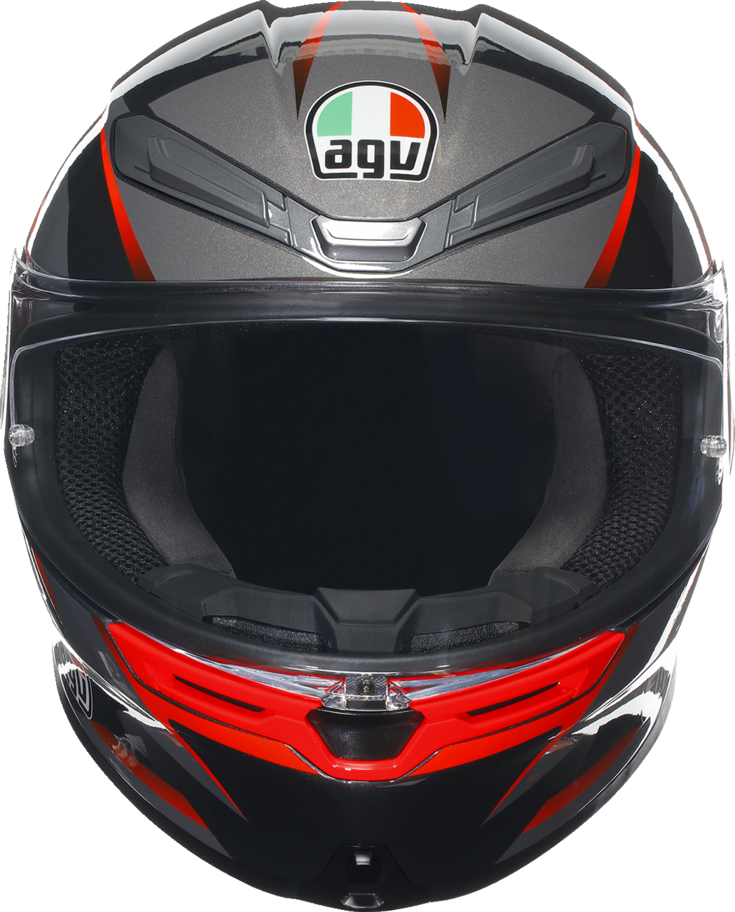 AGV K6 S Slashcut motorcycle helmet in black, gray, and red with matte finish, medium size, front view.