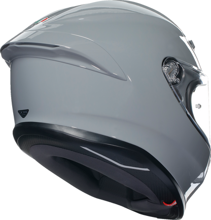 AGV K6 S helmet in Nardo Gray with carbon-aramid fiber shell, advanced ventilation, and safety features, size XS.