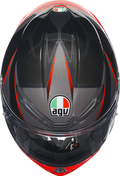 AGV K6 S Slashcut motorcycle helmet in black, gray, and red with matte finish, medium size, showing the sleek aerodynamic design.