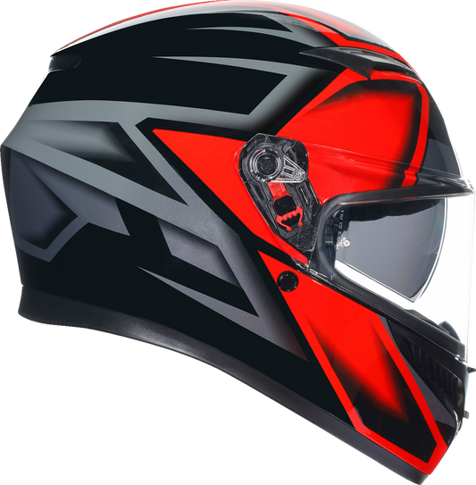 AGV K3 helmet in compound black and red, medium size, featuring a sleek aerodynamic design and ventilation vents.