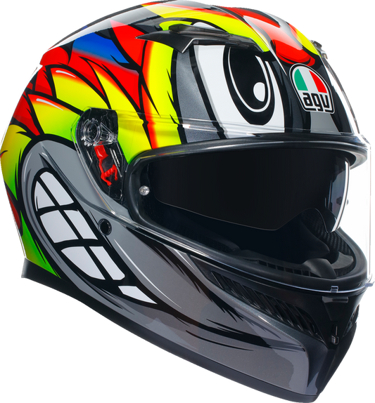 AGV K3 Helmet Birdy 2.0 in gray, yellow, and red, large size, with aerodynamic design and ventilation features.