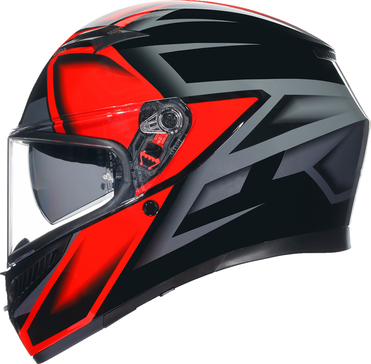 AGV K3 helmet in compound black and red with a matte finish, medium size, front view showing sleek aerodynamic design.