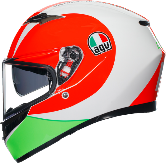 AGV K3 Rossi Mugello 2018 motorcycle helmet in 2XL with aerodynamic shell and Pinlock® visor, designed for high performance and safety.