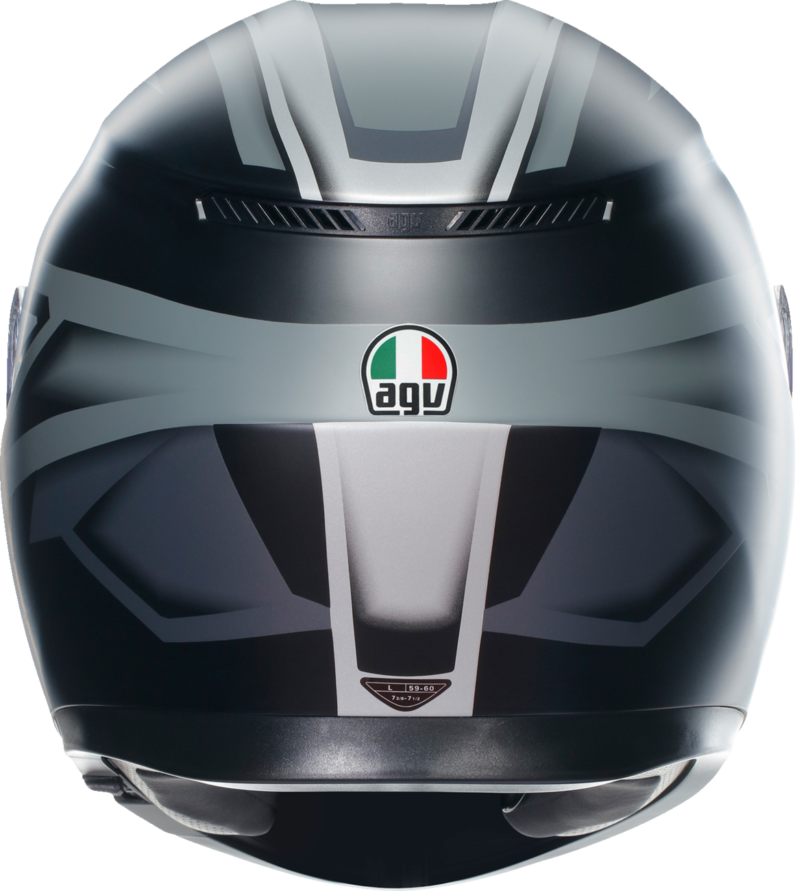 AGV K3 motorcycle helmet in matte black and gray, XL size, featuring aerodynamic design and advanced safety features.