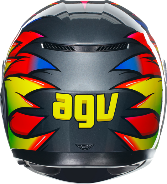 AGV K3 Helmet Birdy 2.0 in gray, yellow, and red, small size, showing front view with aerodynamic design and branding.