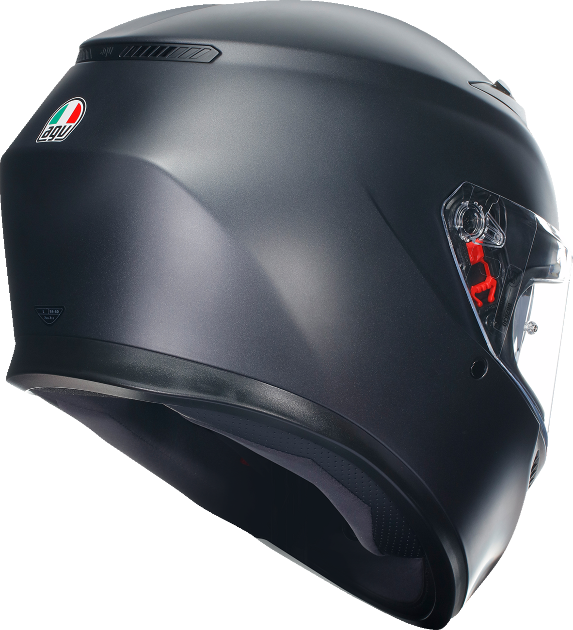 AGV K3 matte black full-face motorcycle helmet, small size, with clear visor and aerodynamic design.