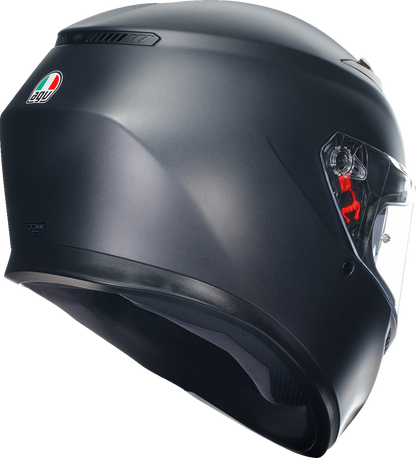 AGV K3 matte black full-face motorcycle helmet, small size, with clear visor and aerodynamic design.