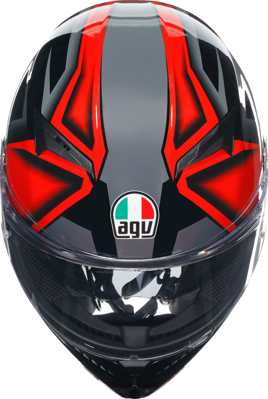 AGV K3 helmet in compound black and red with large size, featuring a sleek design and ventilation vents.
