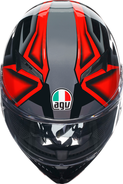 AGV K3 helmet in compound black and red with large size, featuring a sleek design and ventilation vents.