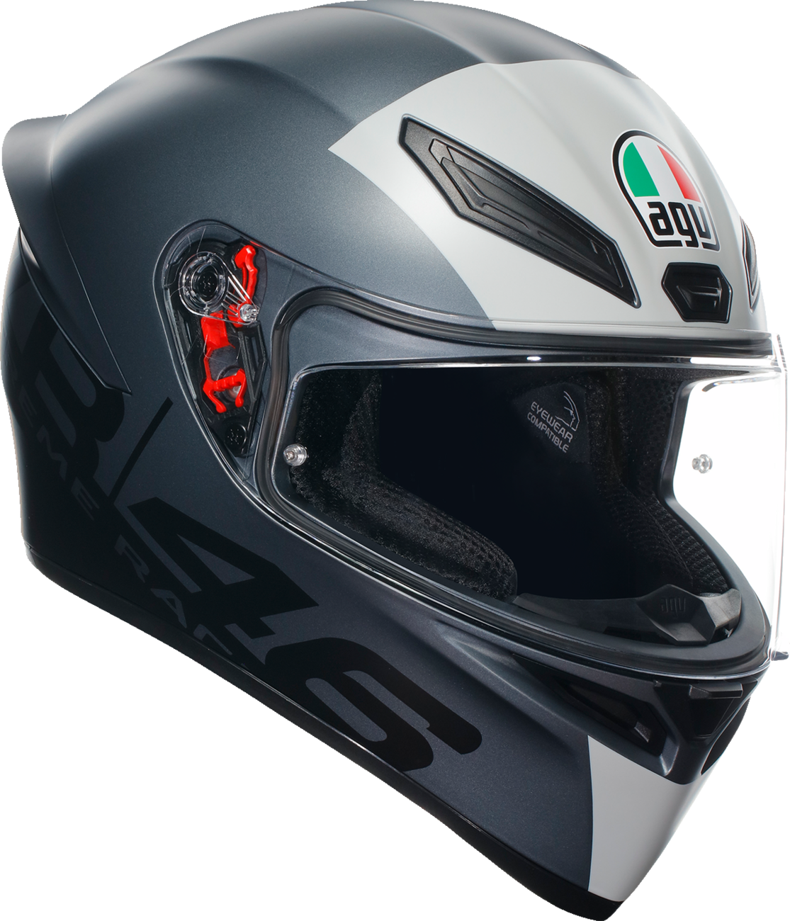 AGV K1 S motorcycle helmet in size large, black with clear visor, lightweight and aerodynamic for rider safety and comfort
