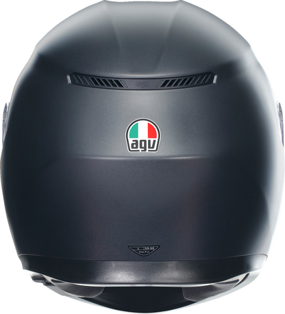 AGV K3 matte black full-face motorcycle helmet with built-in sun visor and Pinlock lens for safety and visibility.
