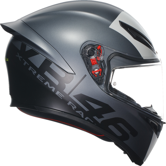 AGV K1 S helmet in XL size, black with vented design, featuring sleek aerodynamic shape and secure chin strap.