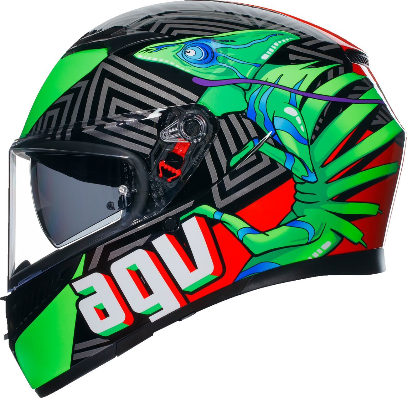 AGV K3 helmet in small size with black, red, and green design featuring Max Vision Pinlock® for clear vision.