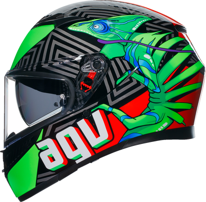 AGV K3 helmet in small size with black, red, and green design featuring Max Vision Pinlock® for clear vision.