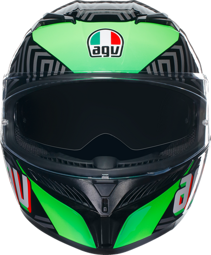 AGV K3 helmet in small size with black, red, and green design featuring Max Vision Pinlock® for clear vision.