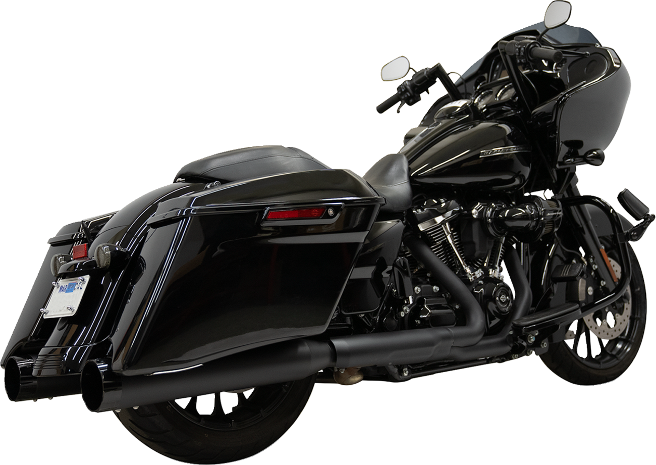 BASSANI XHAUST 4-1/2 inch slip-on mufflers with black finish, showcasing sleek exhaust tips and durable construction.
