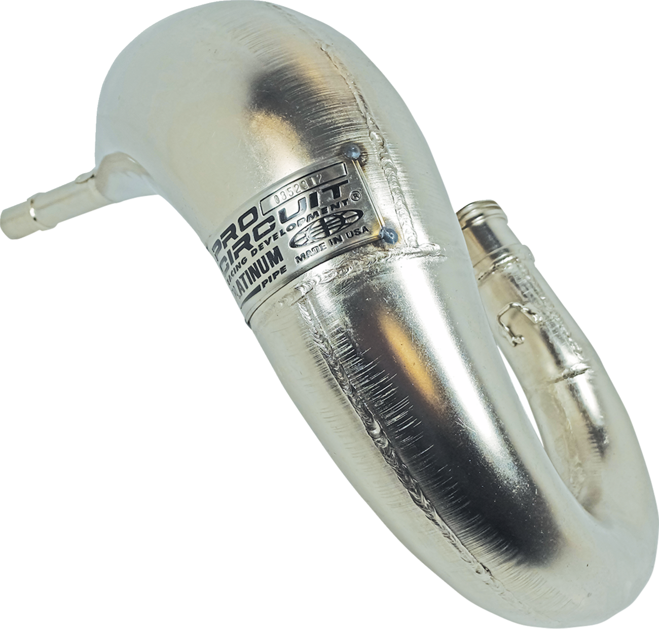 PRO CIRCUIT Platinum Pipe 0852312 high-performance ATV and dirt bike exhaust system, showing the sleek metal finish and design.