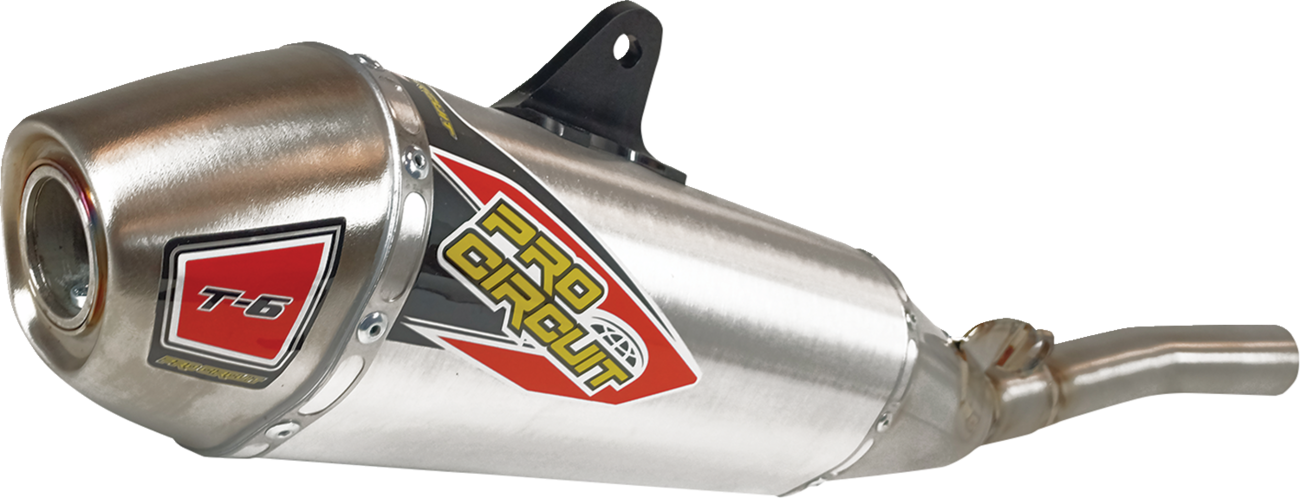 Pro Circuit T-6 slip-on muffler for enhanced motorcycle performance, featuring durable construction and sleek design.