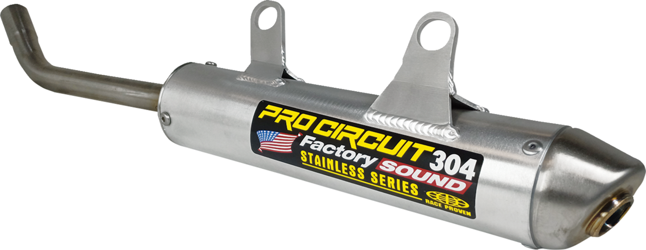 Pro Circuit 304 motorcycle exhaust silencer, US-made, designed for reduced noise and durability, shown in the image.