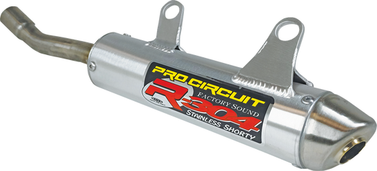 PRO CIRCUIT R-304 stainless steel exhaust silencer with aluminum body, durable motorcycle muffler for optimal performance.