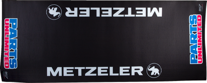 Large PARTS UNLIMITED absorbent pit pad with logo, used for shop and pit area protection, featuring durable, high-absorbency material.