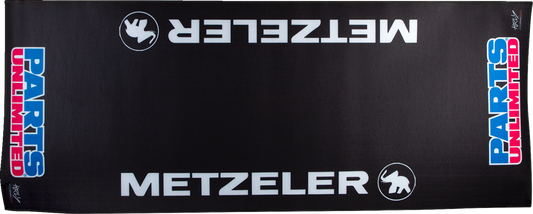 Large PARTS UNLIMITED absorbent pit pad with logo, used for shop and pit area protection, featuring durable, high-absorbency material.