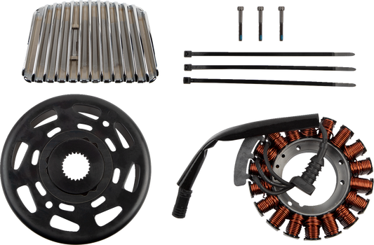 Chrome charging kit for Harley-Davidson by Drag Specialties, featuring electrical connectors and mounting components.