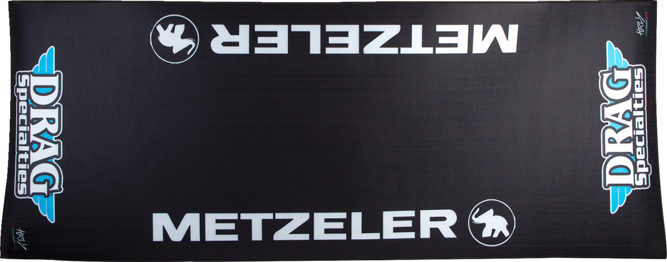 Large DRAG SPECIALTIES HC80200METZDRAG absorbent pit pad with logo, designed for motorcycle or vehicle pit stops.