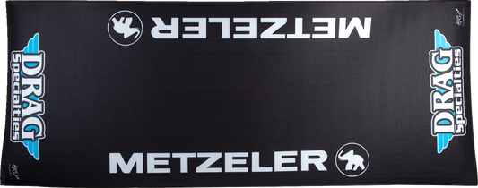 Large DRAG SPECIALTIES HC80200METZDRAG absorbent pit pad with logo, designed for motorcycle or vehicle pit stops.