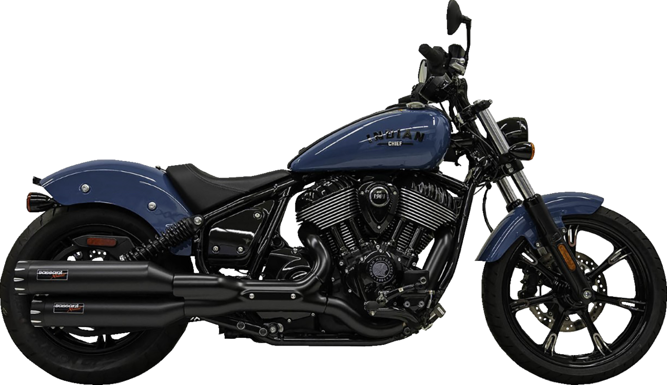 Bassani Xhaust 4-inch chrome slip-on mufflers with end caps for motorcycles, featuring polished chrome finish and sleek design.