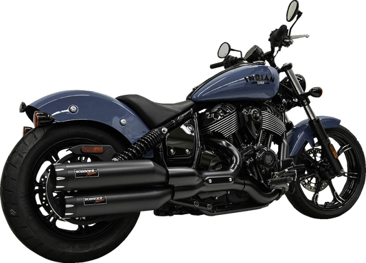 Bassani Xhaust 4-inch chrome slip-on mufflers with end caps for motorcycle exhaust system, featuring polished chrome finish.