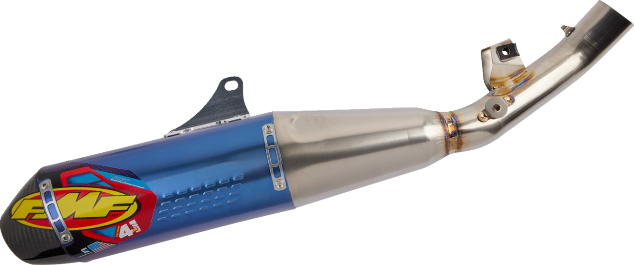 FMF 4.1 RCT Slip-On Muffler for motorcycles, showcasing the lightweight, performance-enhancing exhaust system.