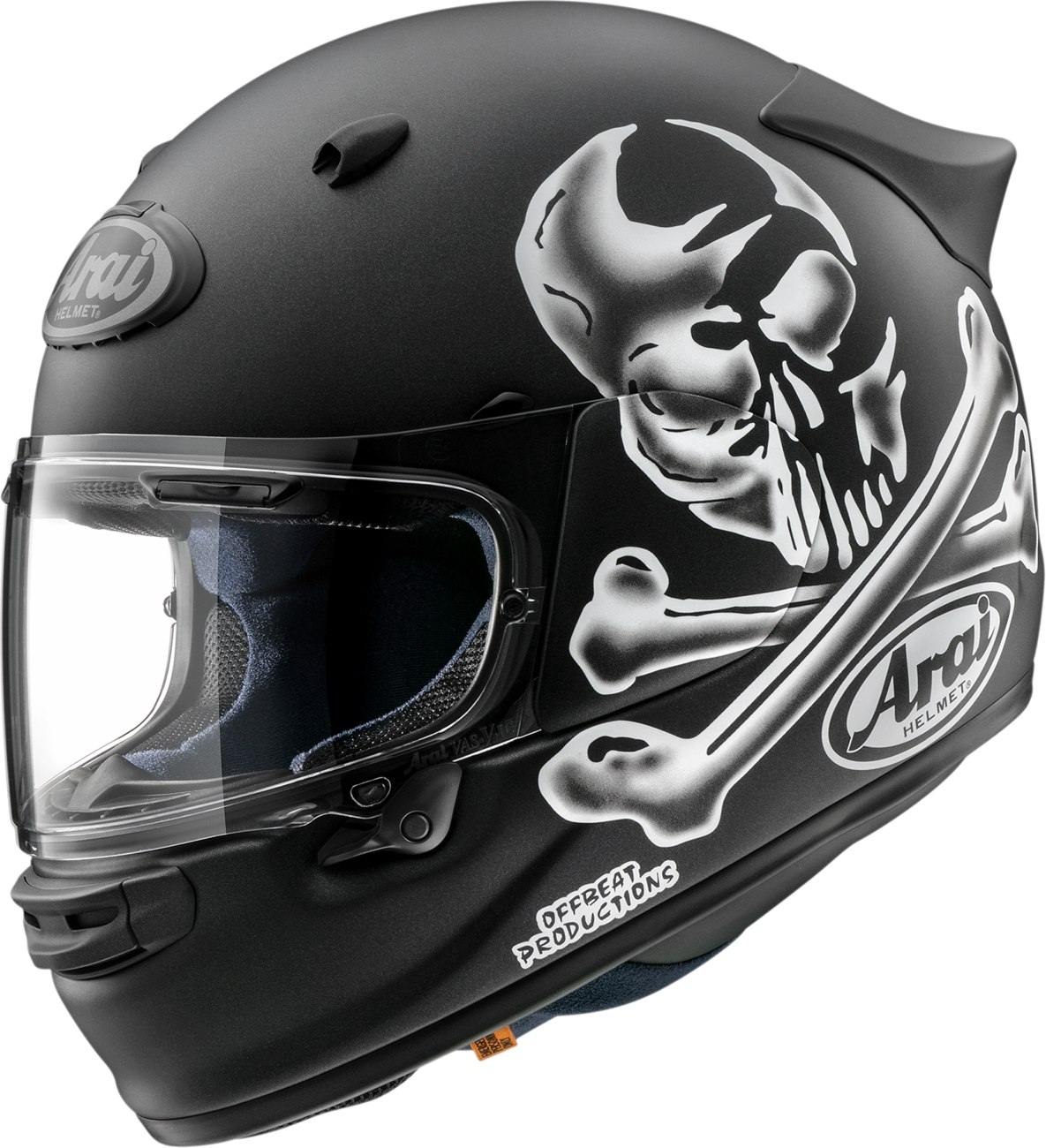 Arai Helmet Contour-X Jolly Roger motorcycle helmet in 2XL with integrated logo duct and aerodynamic spoiler, black finish.