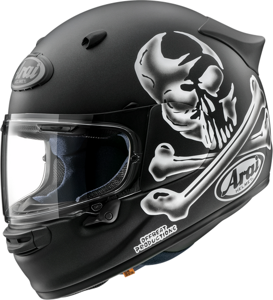 Arai Helmets Contour-X Jolly Roger helmet in large size with bold graphic design, featuring the iconic Jolly Roger skull and crossbones.