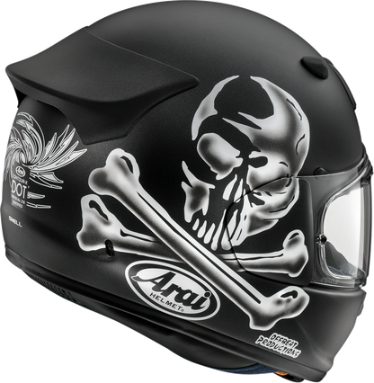 Arai Helmets Contour-X Jolly Roger motorcycle helmet with integrated ventilation and aerodynamic spoiler, shown in side view.