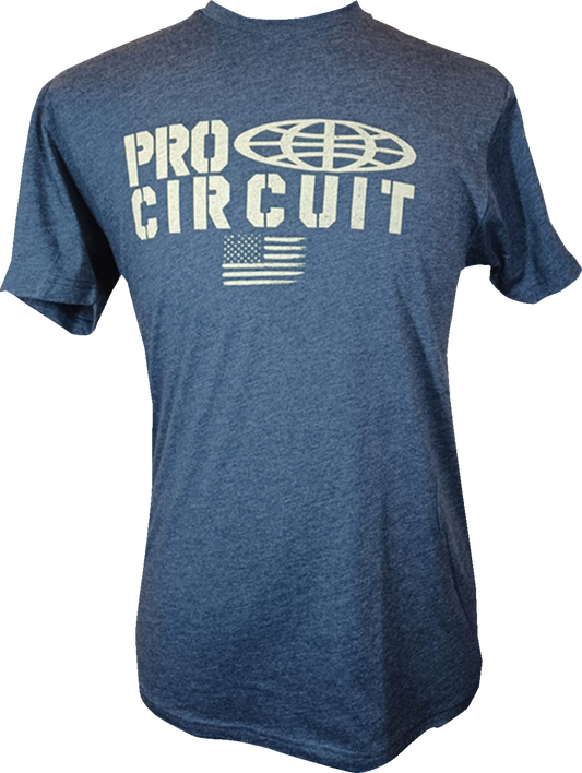 PRO CIRCUIT Logo Flag T-Shirt in Heather Navy, 3XL size, featuring the PRO CIRCUIT branding and flag graphic on the front.