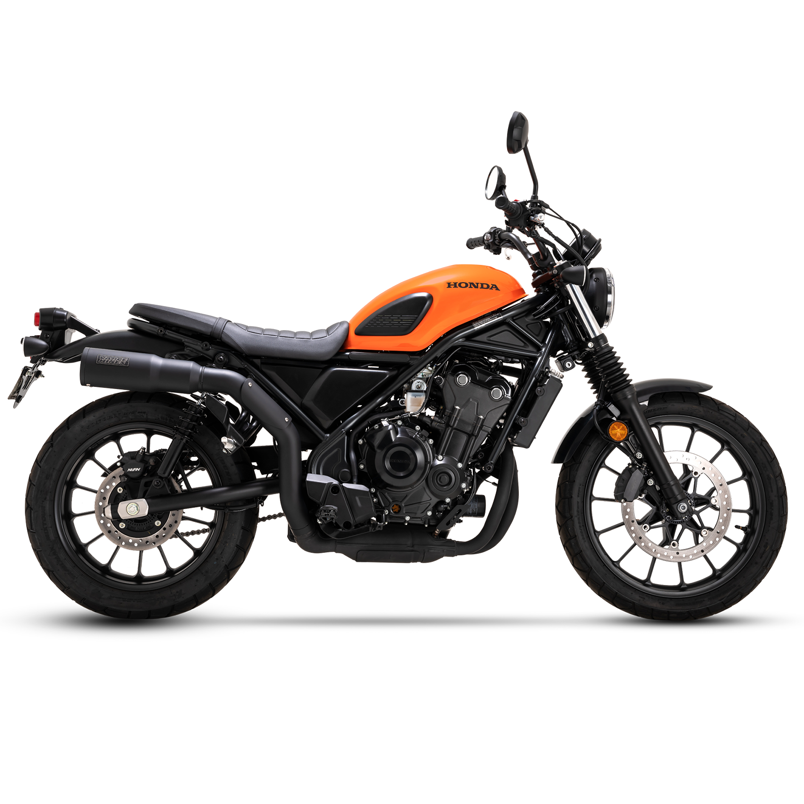 Vance & Hines Hi-Output Slip-On Muffler for motorcycles, shiny chrome finish with sleek exhaust design.