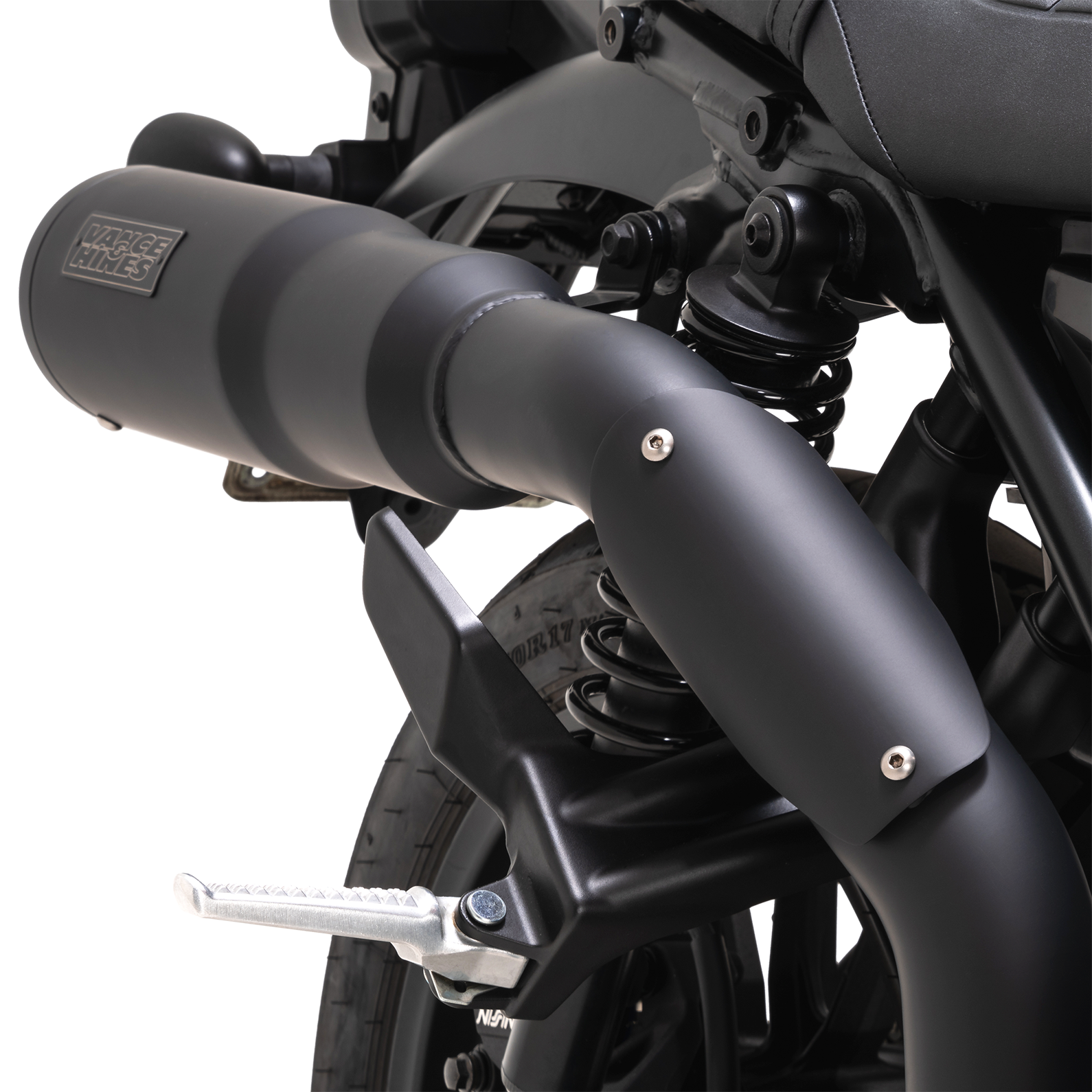 VANCE & HINES Hi-Output Slip-On Muffler for motorcycles, shiny chrome finish, showcasing the sleek exhaust design.