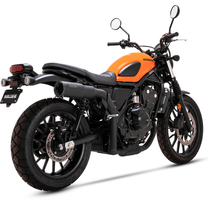 VANCE & HINES Hi-Output Slip-On Muffler for motorcycles, shown in black with chrome accents, designed for performance and style.