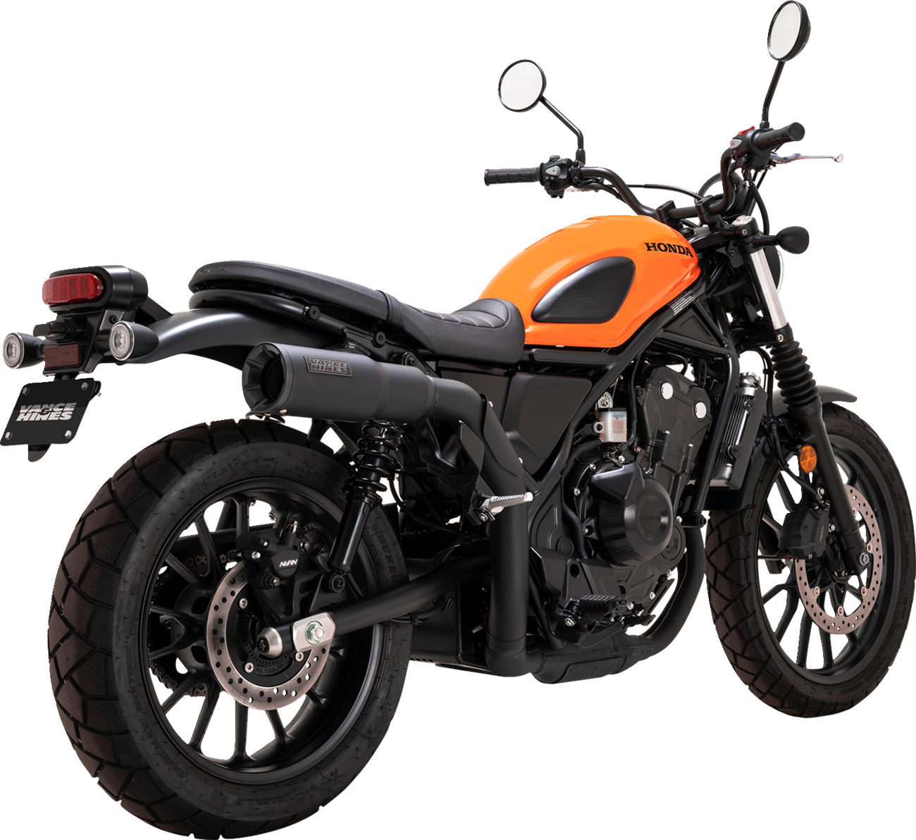 VANCE & HINES Hi-Output Slip-On Muffler for motorcycles, showcasing chrome finish and sleek exhaust design.