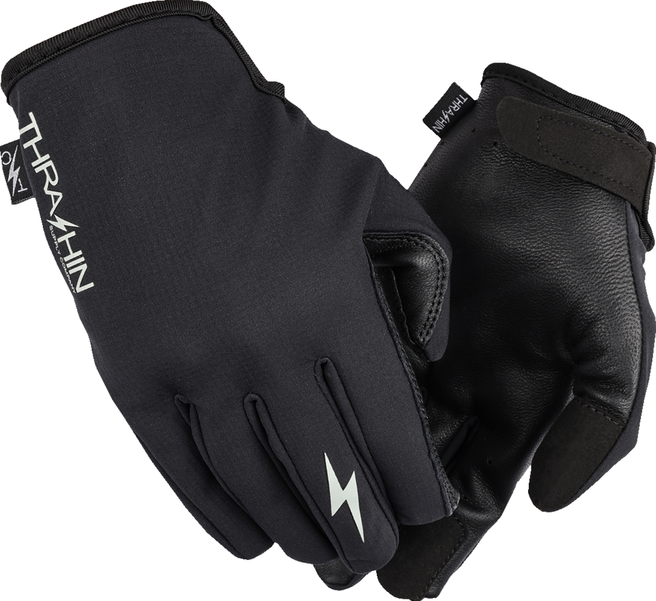 Black Stealth Gloves from THRASHIN SUPPLY CO. windbreaker, small size, showing the textured fabric and glove design.