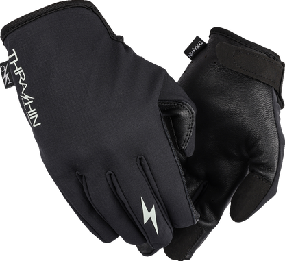 Black Stealth Gloves from THRASHIN SUPPLY CO. windbreaker, small size, showing the textured fabric and glove design.
