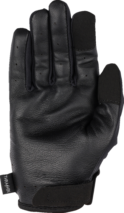 Black THRASHIN SUPPLY CO. Windbreaker Stealth Gloves in small size, shown on a flat surface.