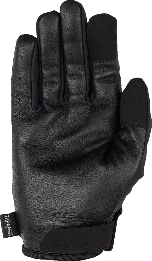 Black Stealth Gloves by THRASHIN SUPPLY CO., medium size, shown with textured fabric and snug fit.