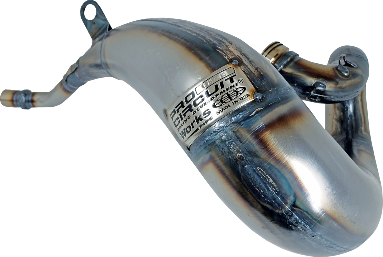 Pro Circuit Works Pipe 0752325 motorcycle exhaust for two-stroke bikes, metallic with branding details visible.