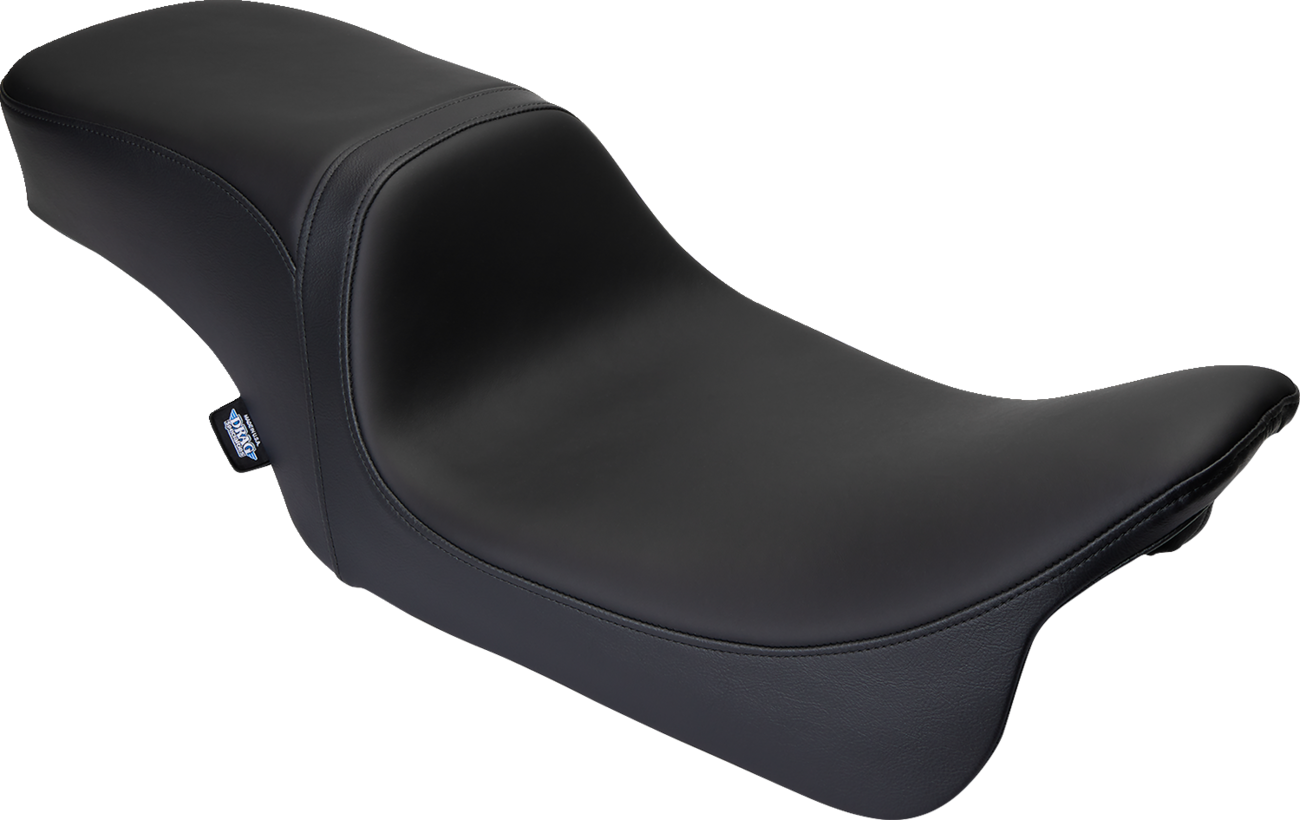 Drag Specialties Predator 2-up seat for Harley FL 2008-2023, solar leather with black finish, designed for comfortable riding.
