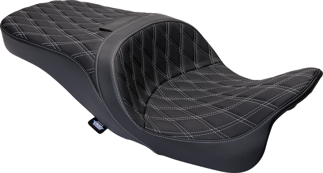Harley FLH Drag Specialties Freedom Seat with vinyl cover and double diamond silver stitching, model 0801-1482