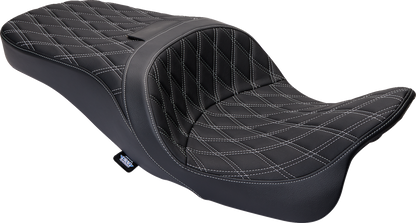 Harley FLH Drag Specialties Freedom Seat with vinyl cover and double diamond silver stitching, model 0801-1482